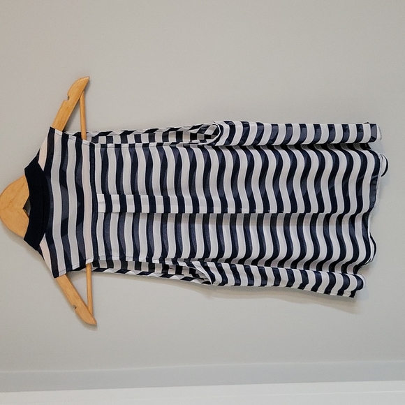 SUNDAY BEST~ Sheer Sleeveless Top, Navy Blue & White, M - Picture 8 of 8